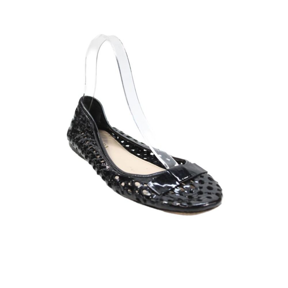 Prada Womens Patent Leather Perforated Bow Ballet Flats Black Size 38 8